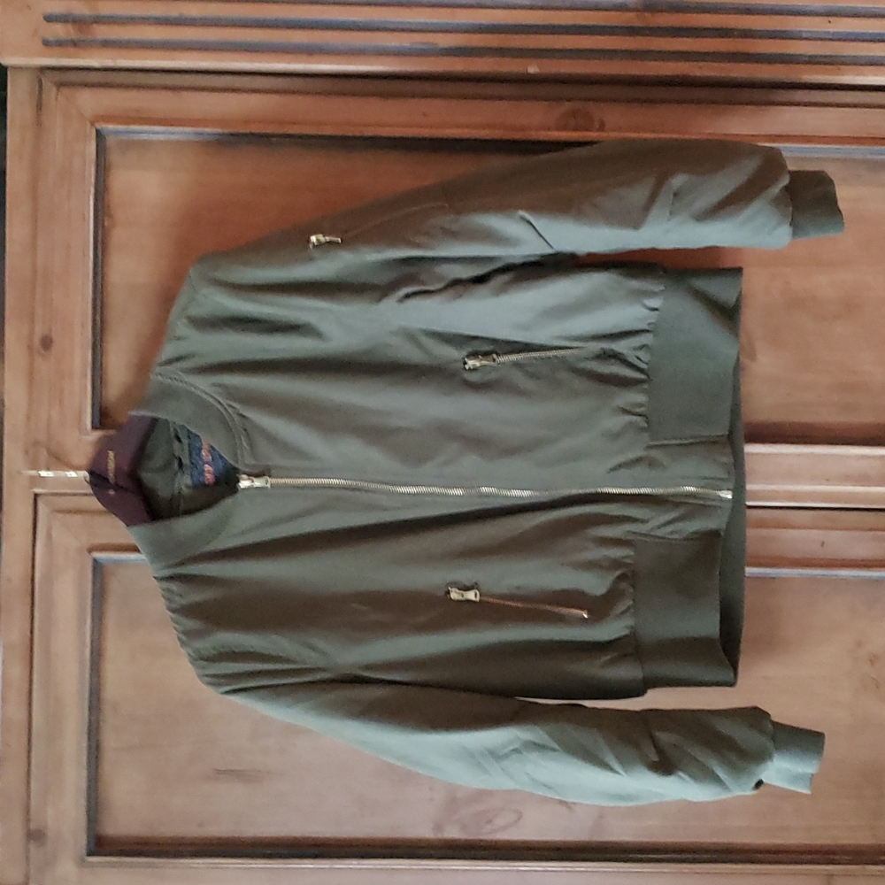 QED LONDON WOMENS OLIVE GREEN BOMBER JACKET SIZE US 10 UK 14 Good Condition